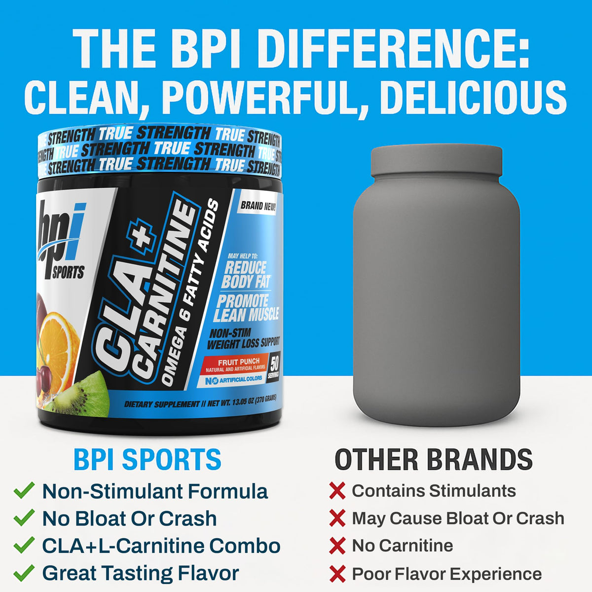 BPI Sports CLA + Carnitine 440g en poudre sur une cuillère