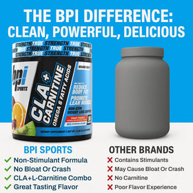 BPI Sports CLA + Carnitine 440g en poudre sur une cuillère