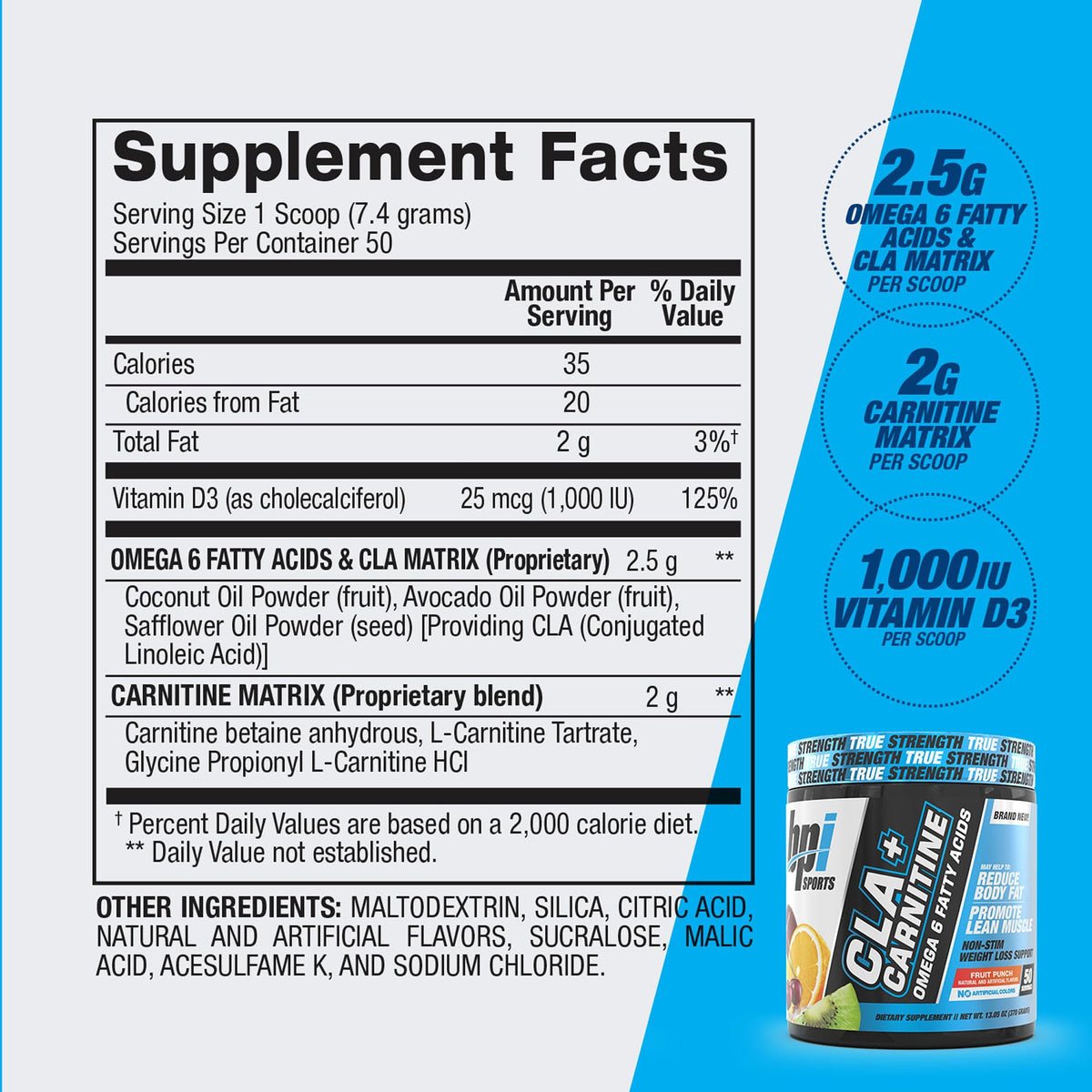 BPI Sports CLA + Carnitine 440g vue de côté