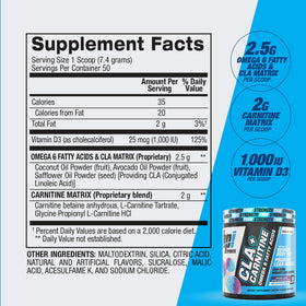 BPI Sports CLA + Carnitine mesure à côté d'un shaker