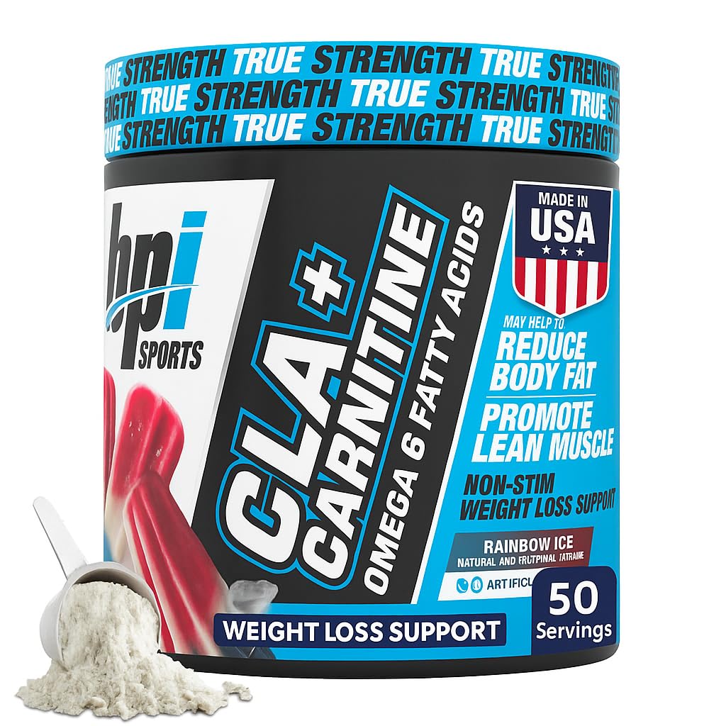 BPI Sports CLA + Carnitine Poudre 410g saveur Rainbow Ice vue de face