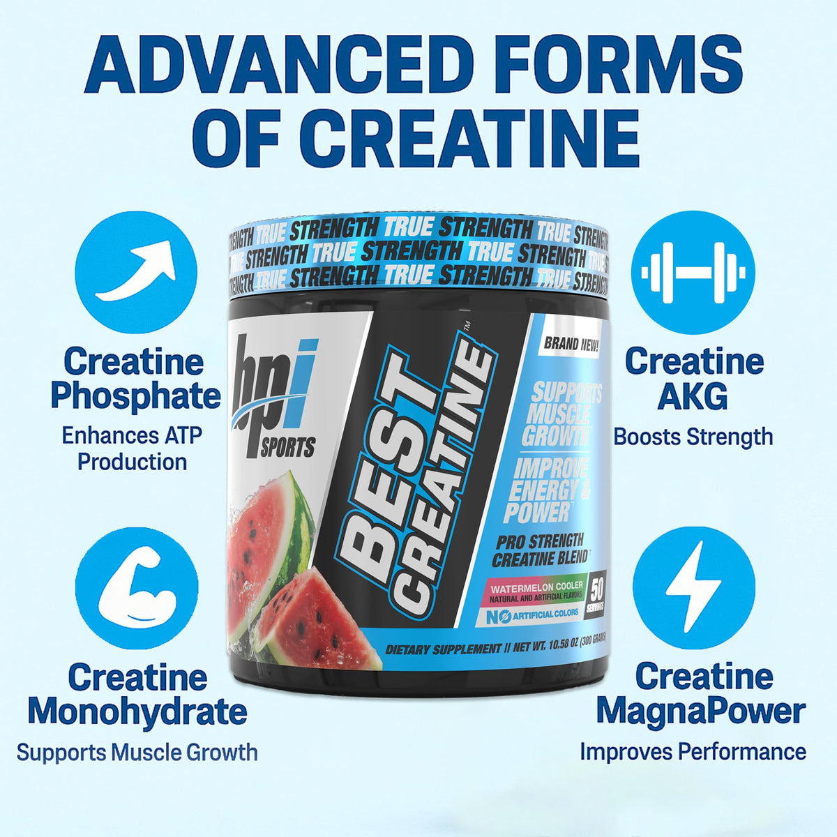 BPI Sports Creatine Monohydrate 358g côté avec étiquette