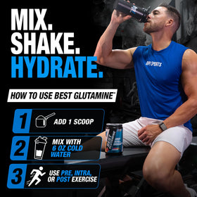 BPI Sports Glutamine 490g side view with nutritional information