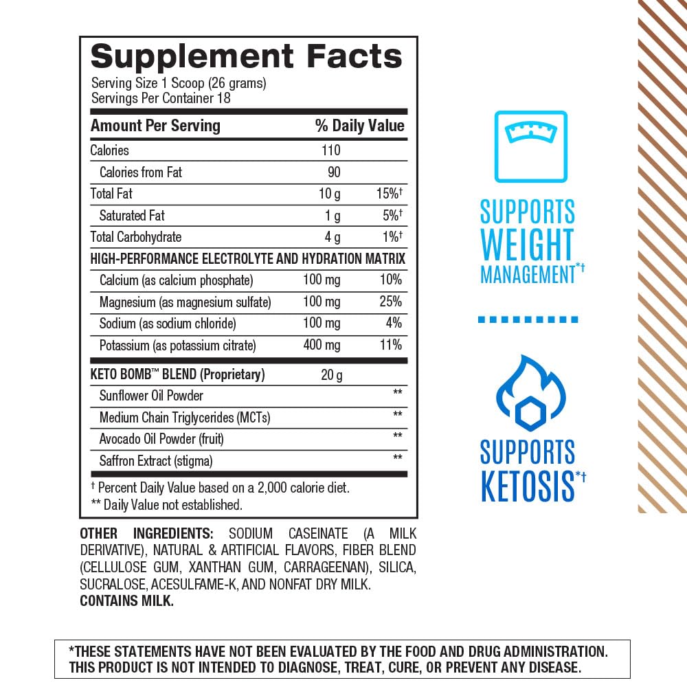 BPI Sports Keto Bomb Crème à Café Vanille 572g ingrédients sur l'étiquette