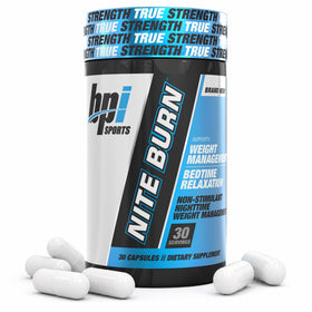 BPI Sports Nite Burn bouteille vue de face avec 30 capsules