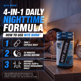 BPI Sports Nite Burn capsules sur une surface blanche