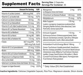 Bradeson Naturals Complément Multivitamines Homme vue arrière avec ingrédients