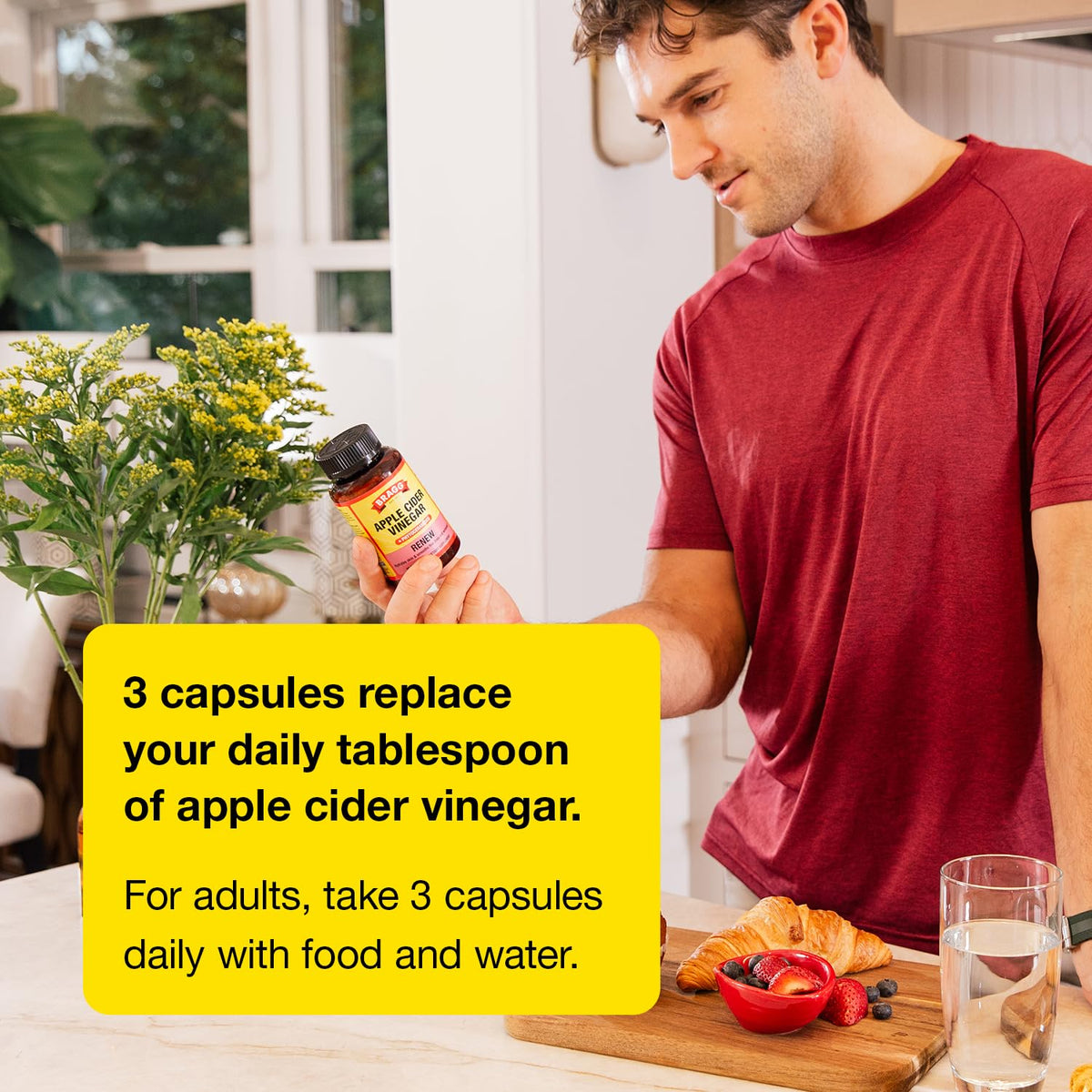 Bragg Capsules de Vinaigre de Cidre de Pomme ouvertes montrant les capsules