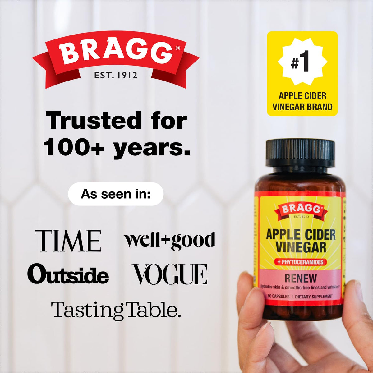 Bragg Capsules de Vinaigre de Cidre de Pomme sur fond blanc