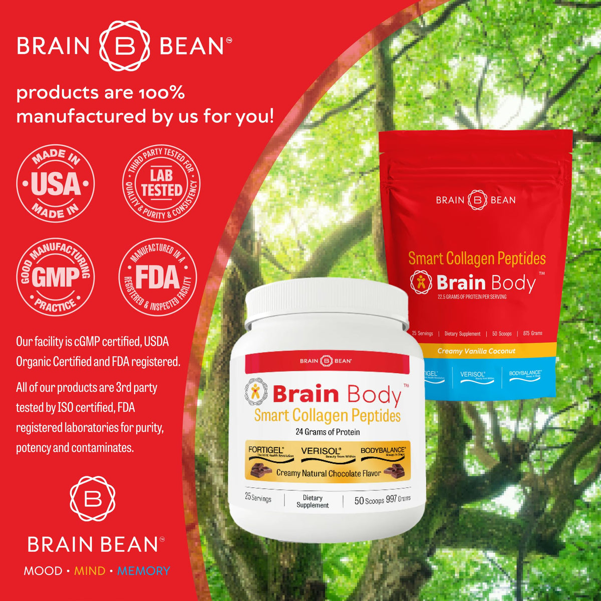 Brain Bean Collagène en Poudre 875g et un smoothie