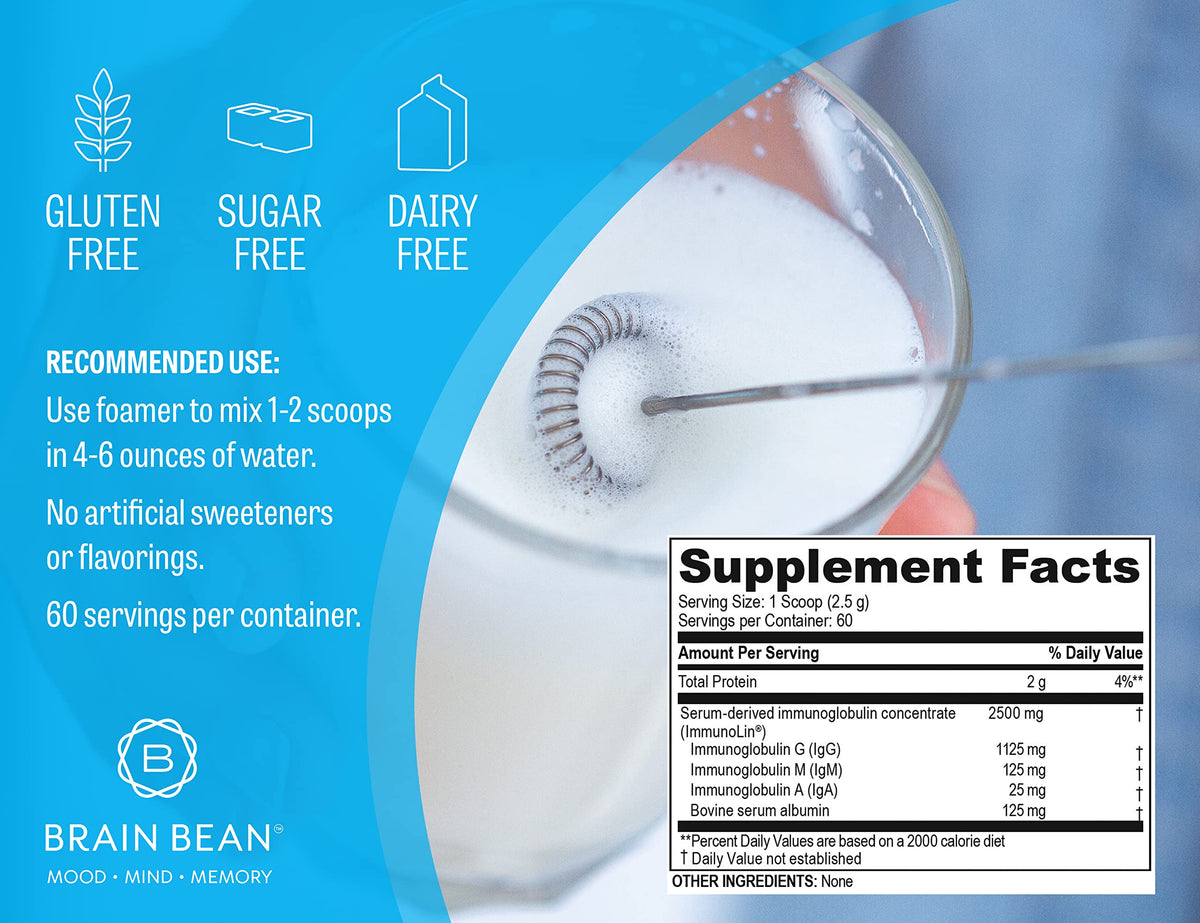 Brain Bean Complément Alimentaire Ultra Pur IgG 150g - mélange dans un verre d'eau