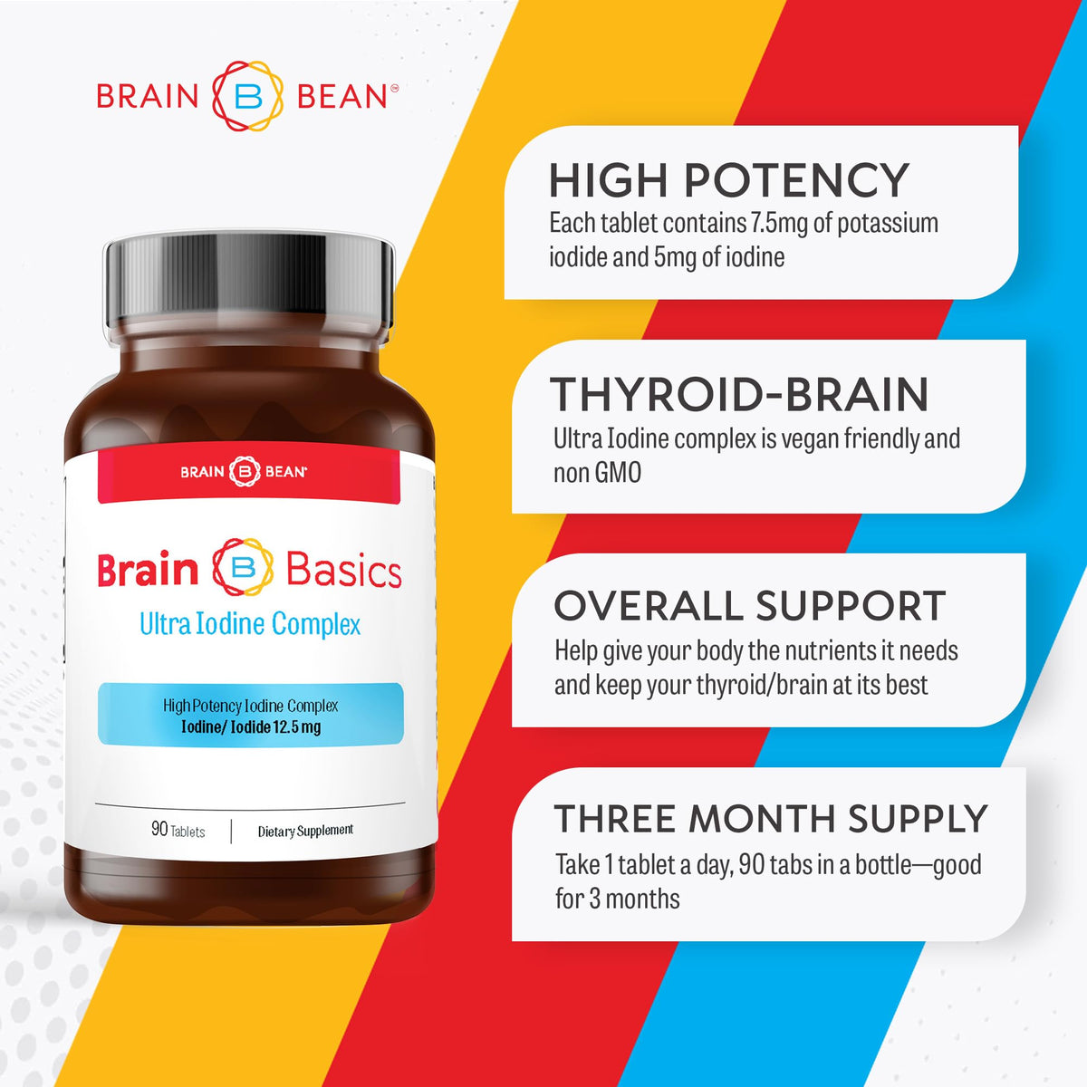 Brain Bean Ultra Iodine Complex 12,5 mg comprimés sur une table