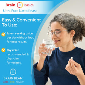 Brain Bean Ultra-Pure Nattokinase 5000 FU bottle with a measuring spoon