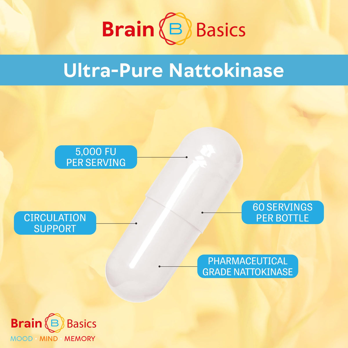 Brain Bean Ultra-Pure Nattokinase 5000 FU capsules in a health setting