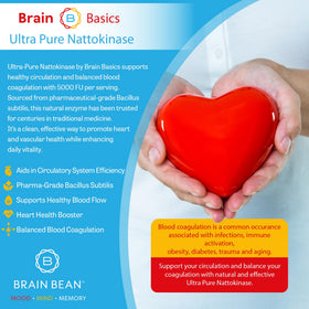 Brain Bean Ultra-Pure Nattokinase 5000 FU capsules on a wooden table