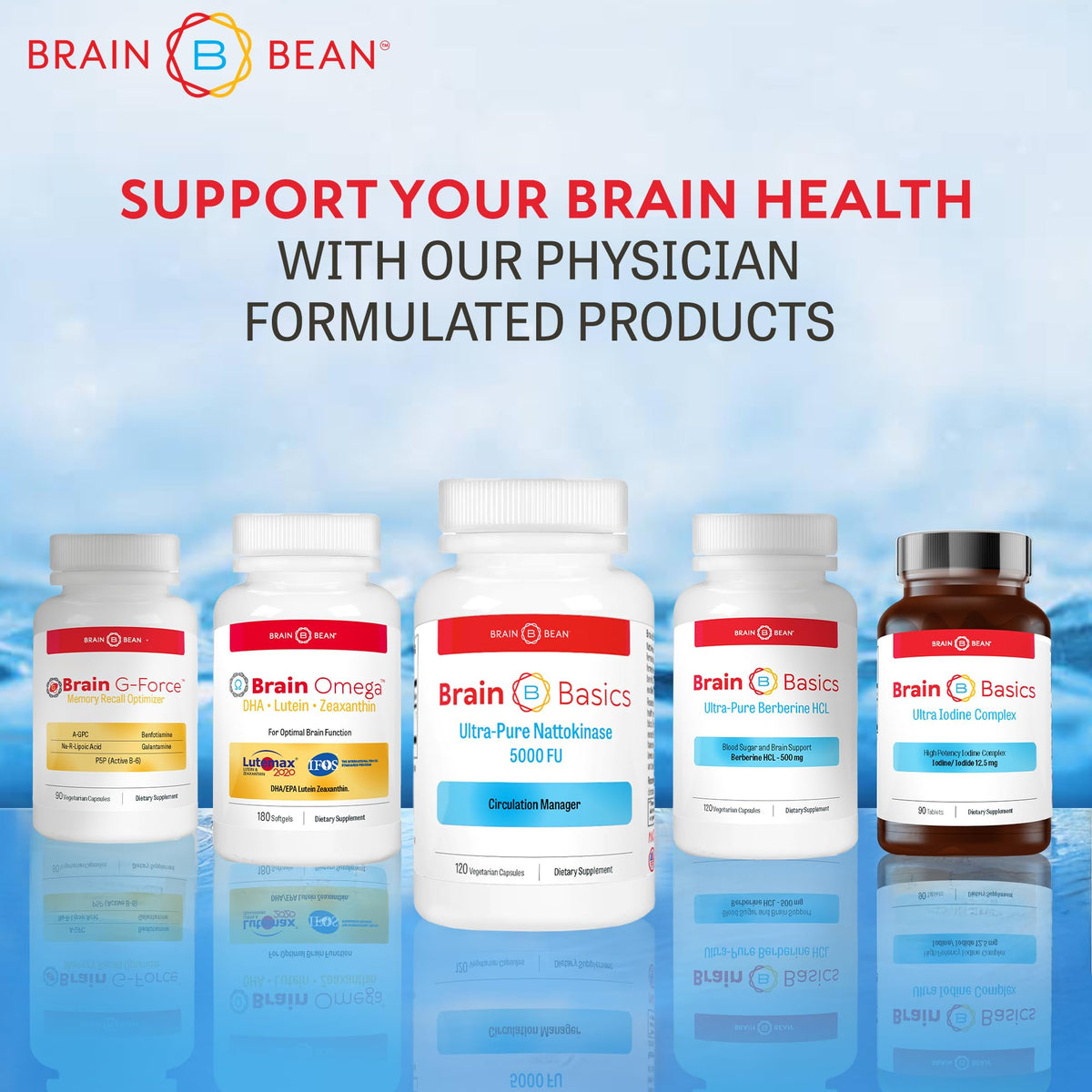 Brain Bean Ultra-Pure Nattokinase 5000 FU capsules with a glass of water