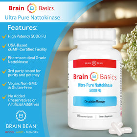 Brain Bean Ultra-Pure Nattokinase 5000 FU ingredients close-up