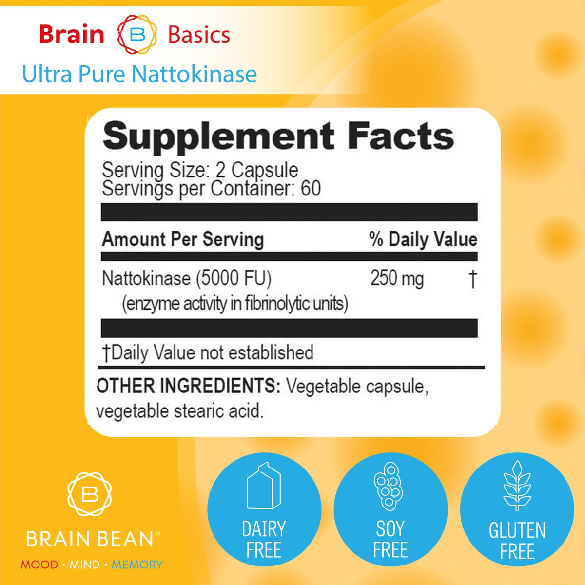 Brain Bean Ultra-Pure Nattokinase 5000 FU packaging side view