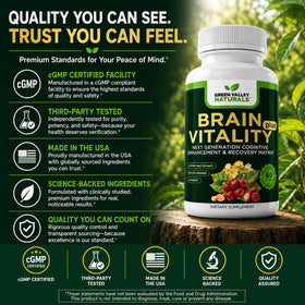 Brain Vitality Plus™ avec des ingrédients naturels en arrière-plan