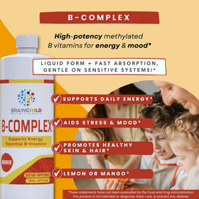 BrainChild B-Complex Liquide 32oz bouteille avec étiquette citron