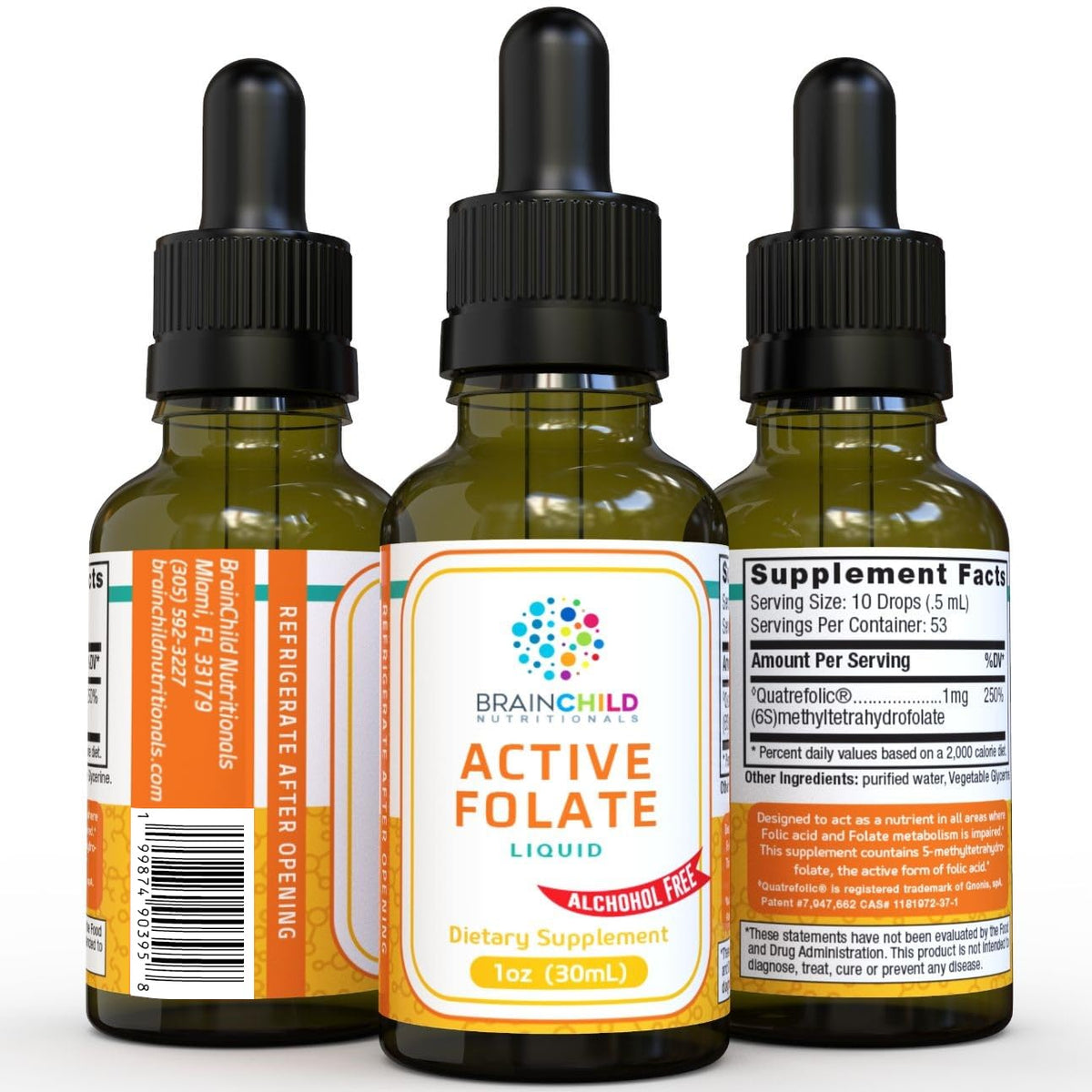 BrainChild Nutritionals L-Méthylfolate liquide 30ml en bouteille