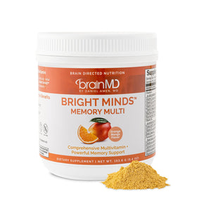 BrainMD Bright Minds Memory Multi 222g poudre Orange Mangue vue de face