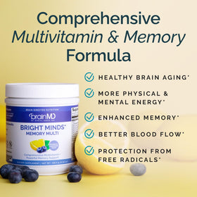 BrainMD Bright Minds Memory Multi étiquette avec ingrédients clés