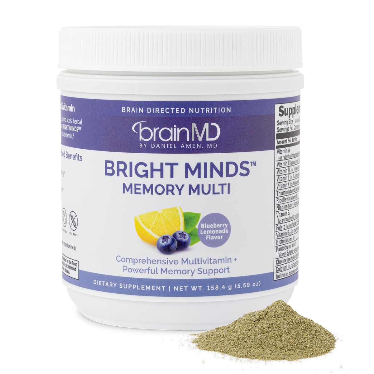 BrainMD Bright Minds Memory Multi flacon avant vue avec 120 gélules