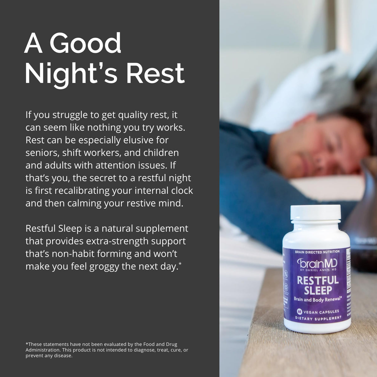 BrainMD Complément Sommeil étiquette avec spécifications