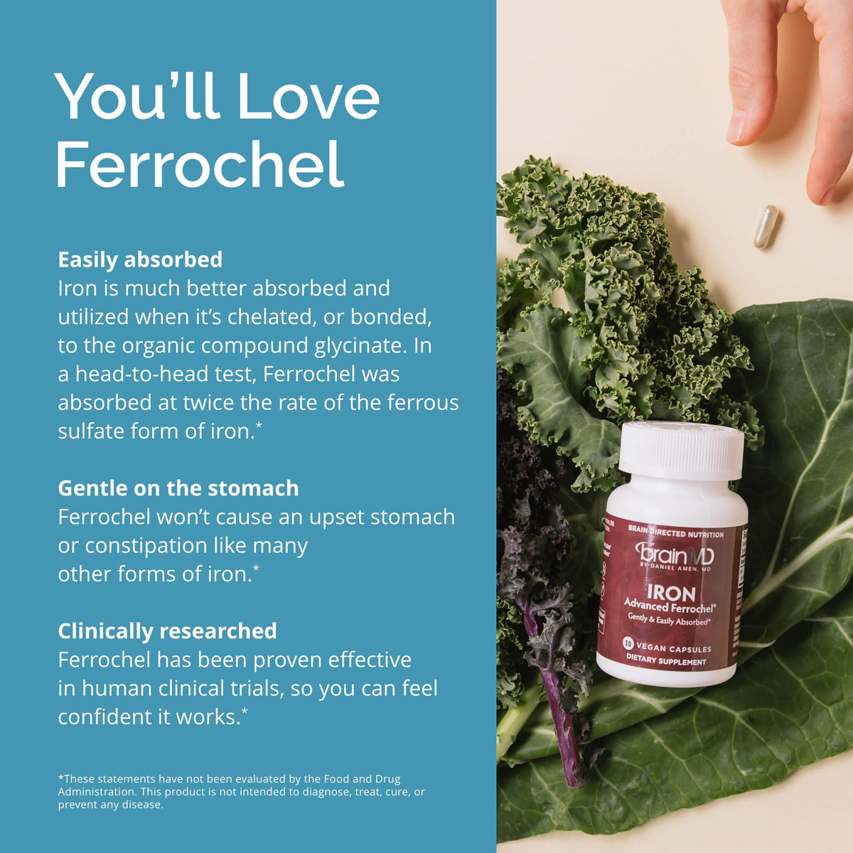 BrainMD Fer Ferrous Bisglycinate 30 Capsules - emballage