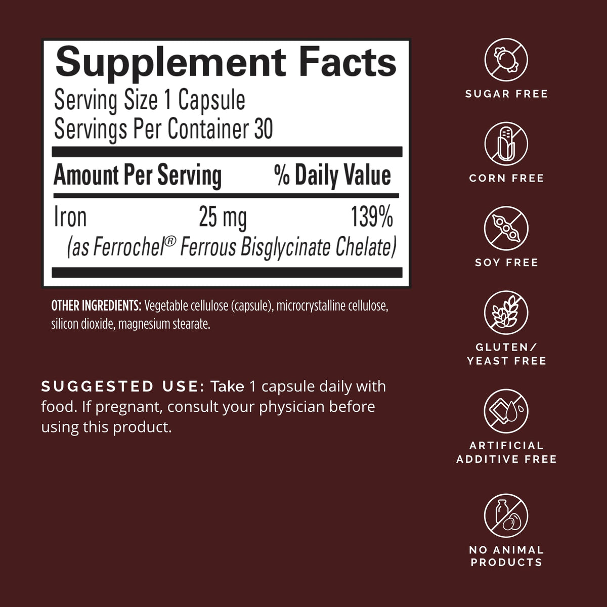 BrainMD Fer Ferrous Bisglycinate 30 Capsules - vue arrière