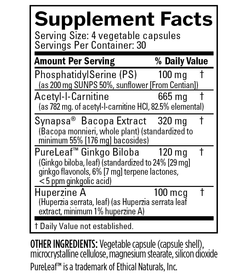 BrainMD Ginkgo Biloba capsules avec des ingrédients principaux