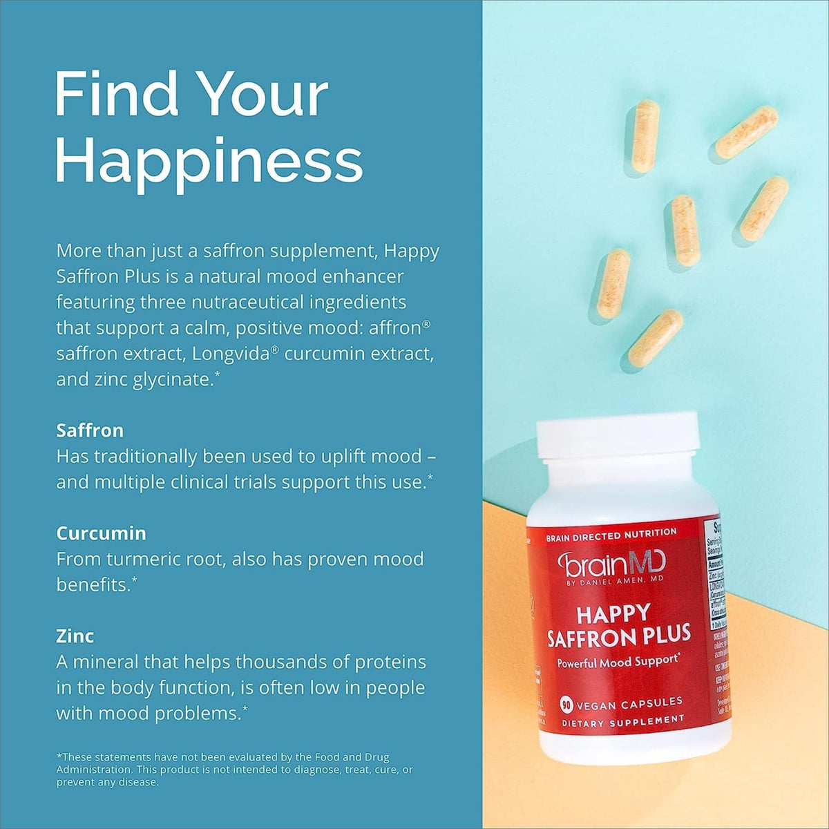 BrainMD Happy Saffron Plus 90 capsules emballage