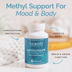 BrainMD Methylfolate 30 Capsules vue arrière avec ingrédients