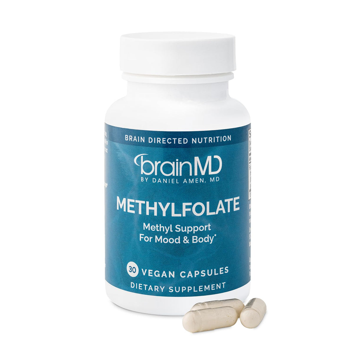 BrainMD Methylfolate 30 Capsules vue avant avec étiquette