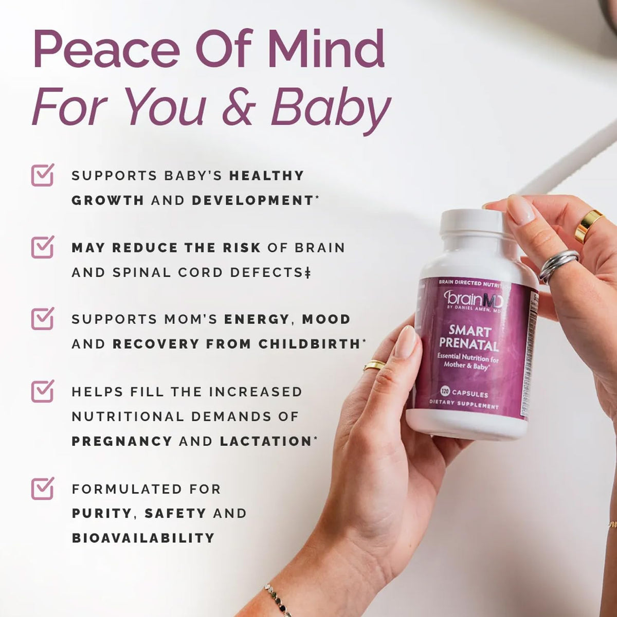 BrainMD Multivitamines Prénatales 120 Capsules avec étiquette et dosage