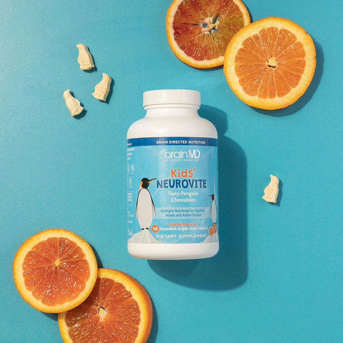 BrainMD NeuroVite Mâchables Orange, comprimés en forme de pingouin