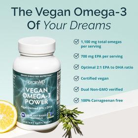 BrainMD Omega-3 Végétalien 1100 mg gélules vue arrière