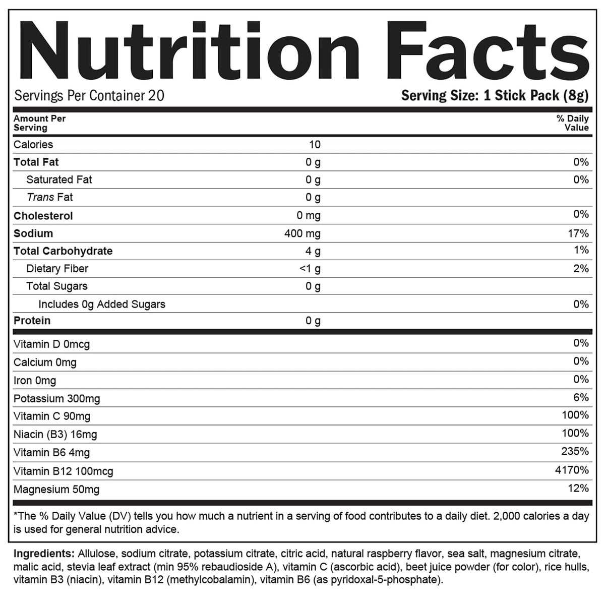 BrainMD Poudre d'Électrolytes vue de dos avec informations nutritionnelles
