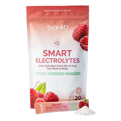 BrainMD Poudre d'Électrolytes vue de face avec emballage blanc