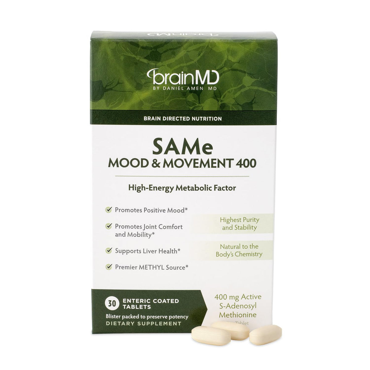 BrainMD SAMe 400 mg comprimés vue avant