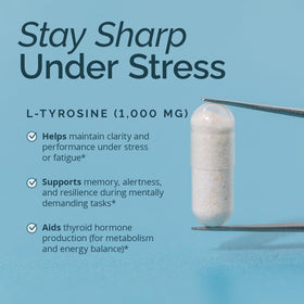 BrainMD Tyrosine capsules sur fond blanc