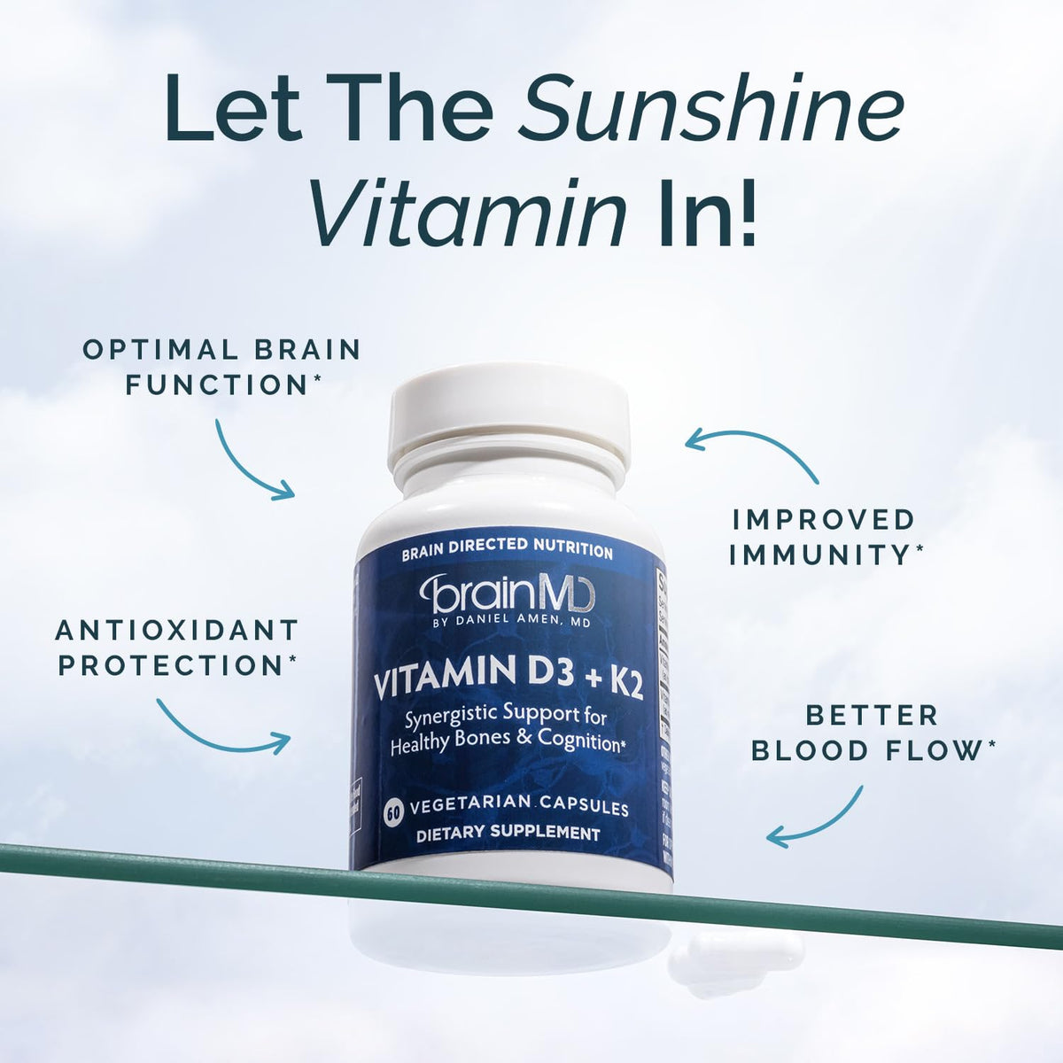 BrainMD Vitamine D3 + K2 capsules avec étiquette