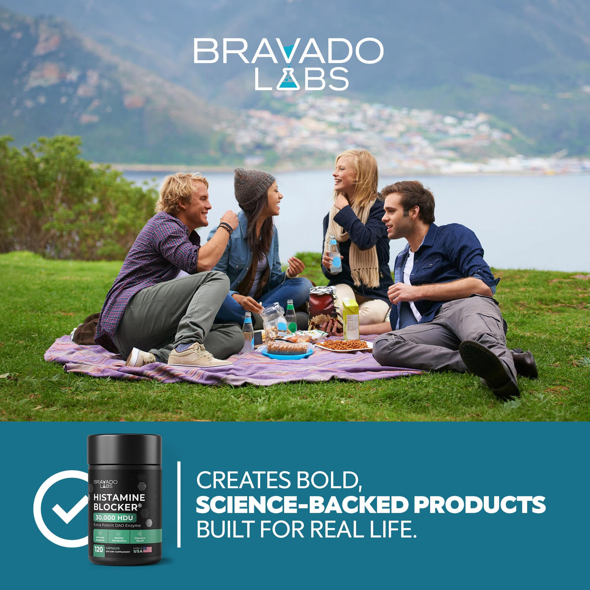 Bravado Labs DAO Enzyme 30 000 HDU capsules avec verre d'eau