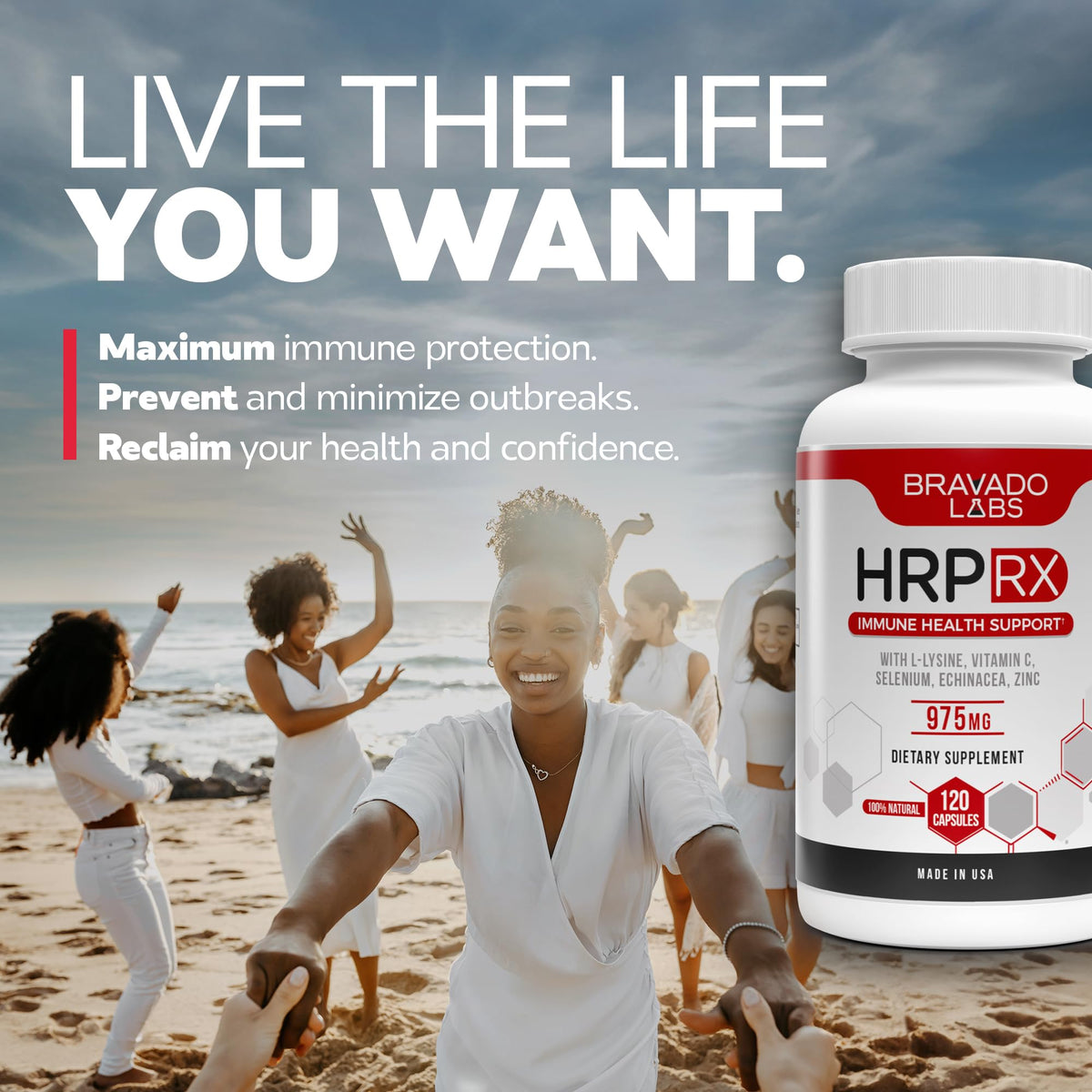 Bravado Labs L-Lysine 250mg capsules sur une table