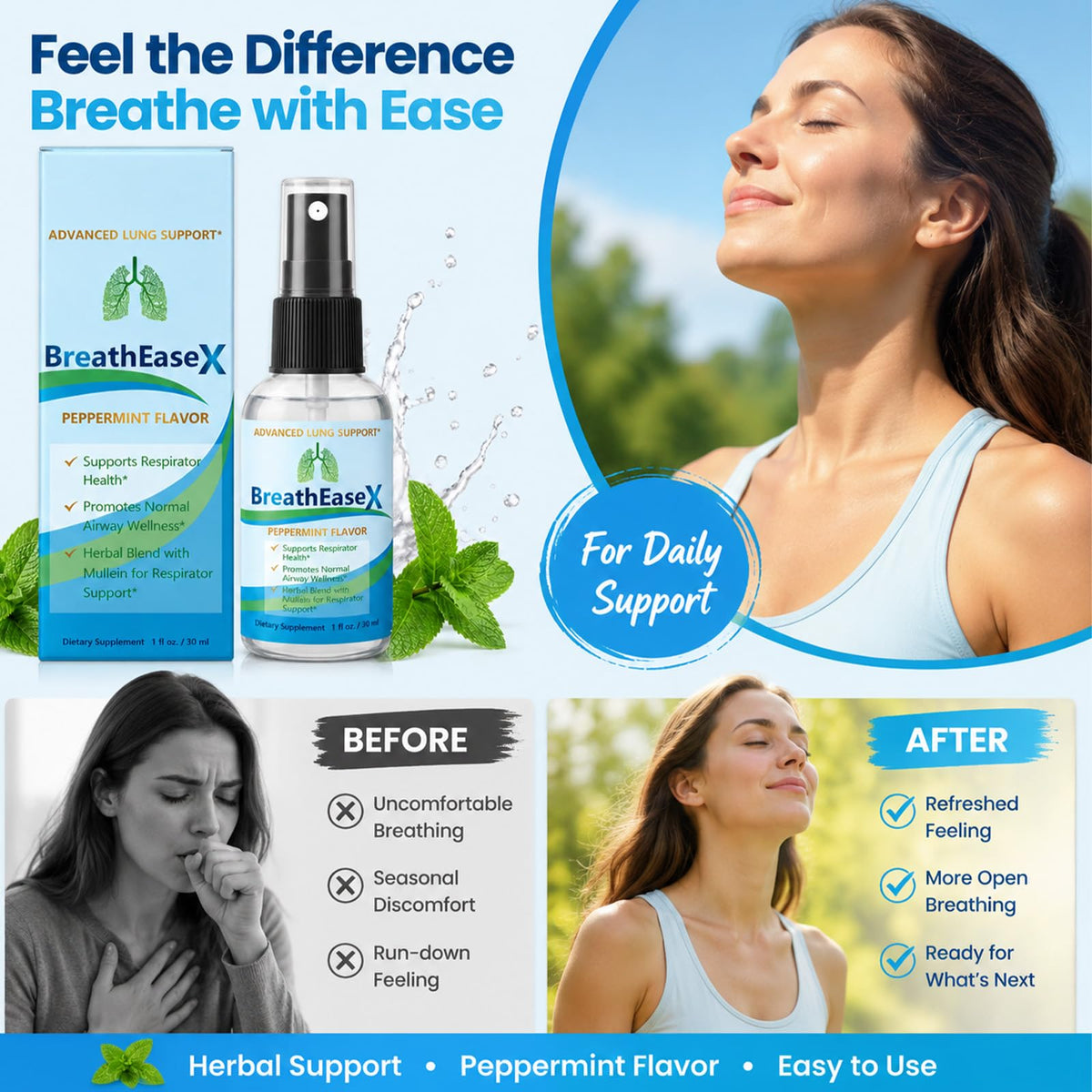 Breatheasex Spray Pulmonaire 30ml à côté d'un sac à main