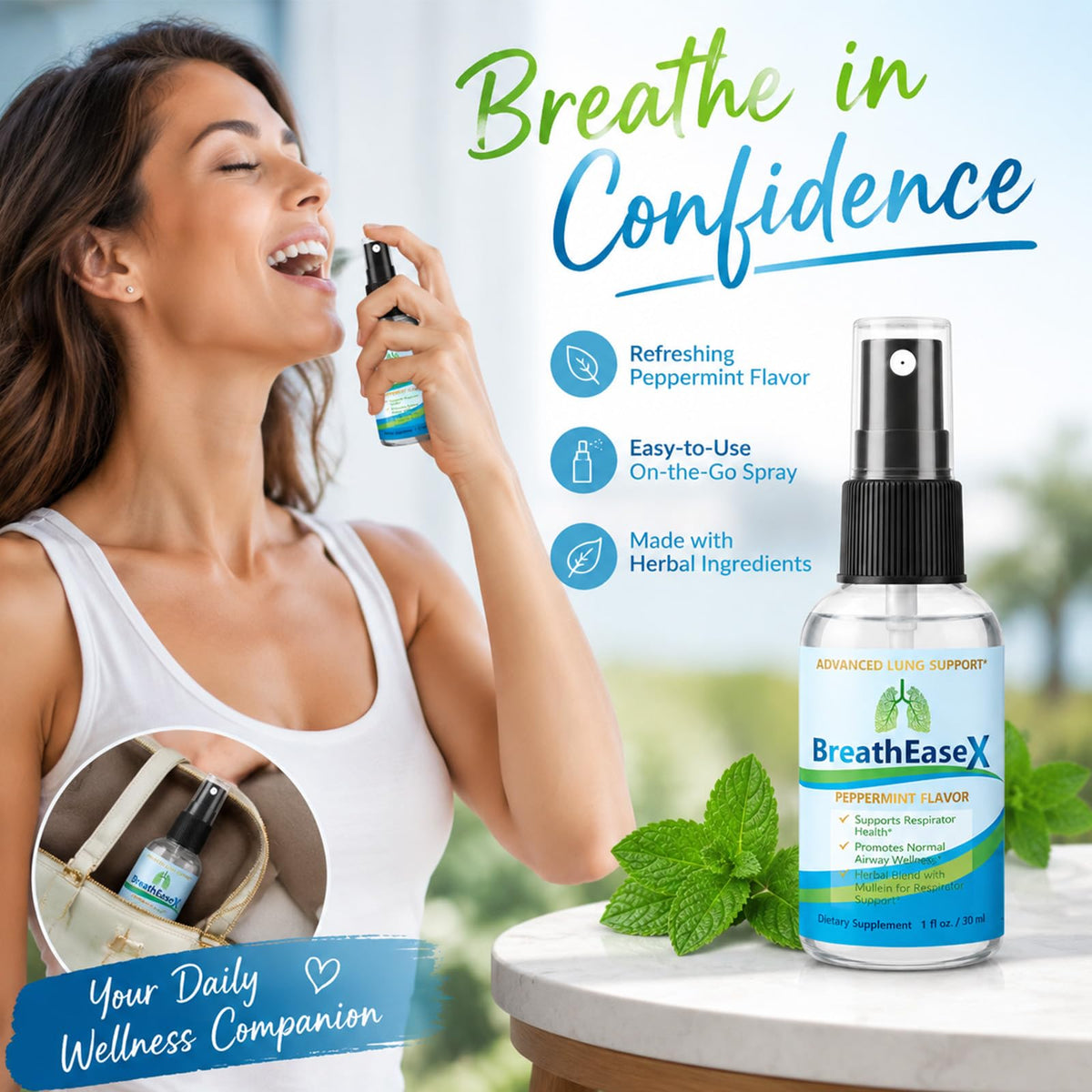 Breatheasex Spray Pulmonaire 30ml posé sur une table