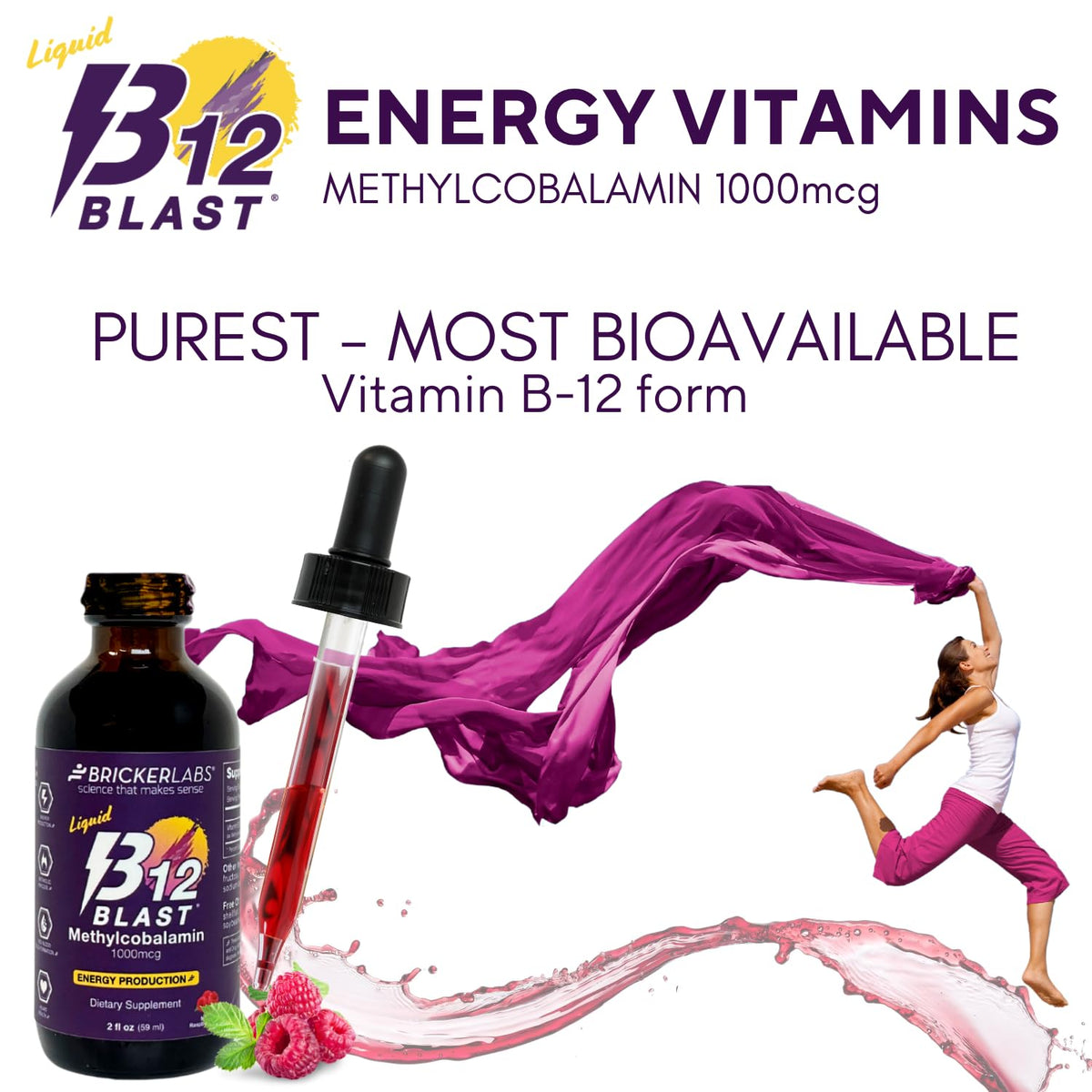 Bricker Labs B12 Blast Methylcobalamin 1000mcg étiquette et dosage