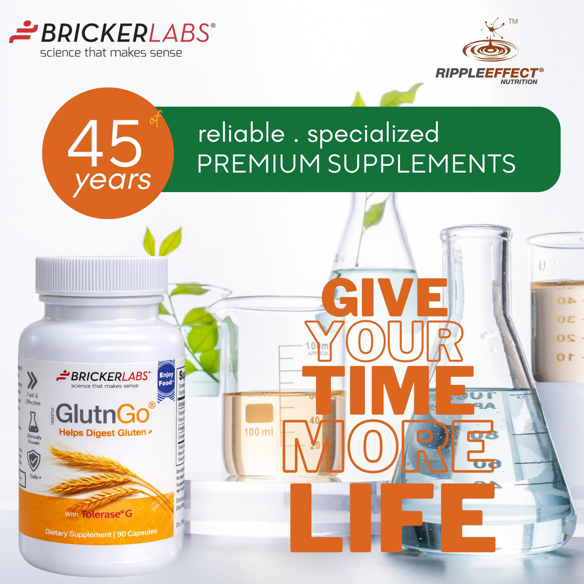 Bricker Labs GlutnGo avec d'autres compléments alimentaires