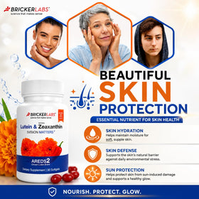 Bricker Labs Luteine + Zéaxanthine gélules molles à côté d'un verre d'eau